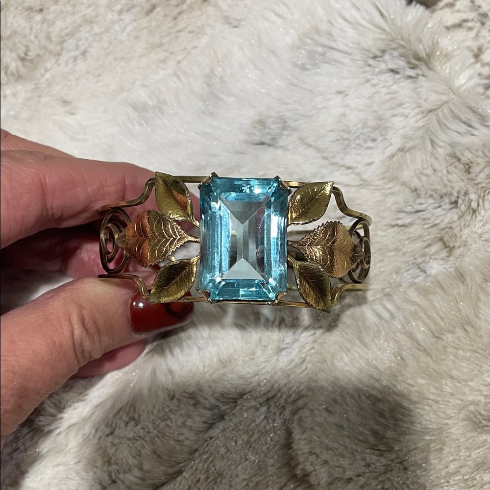 Vintage  Gold and Blue Gemstone Bracelet - Picture 3 of 5